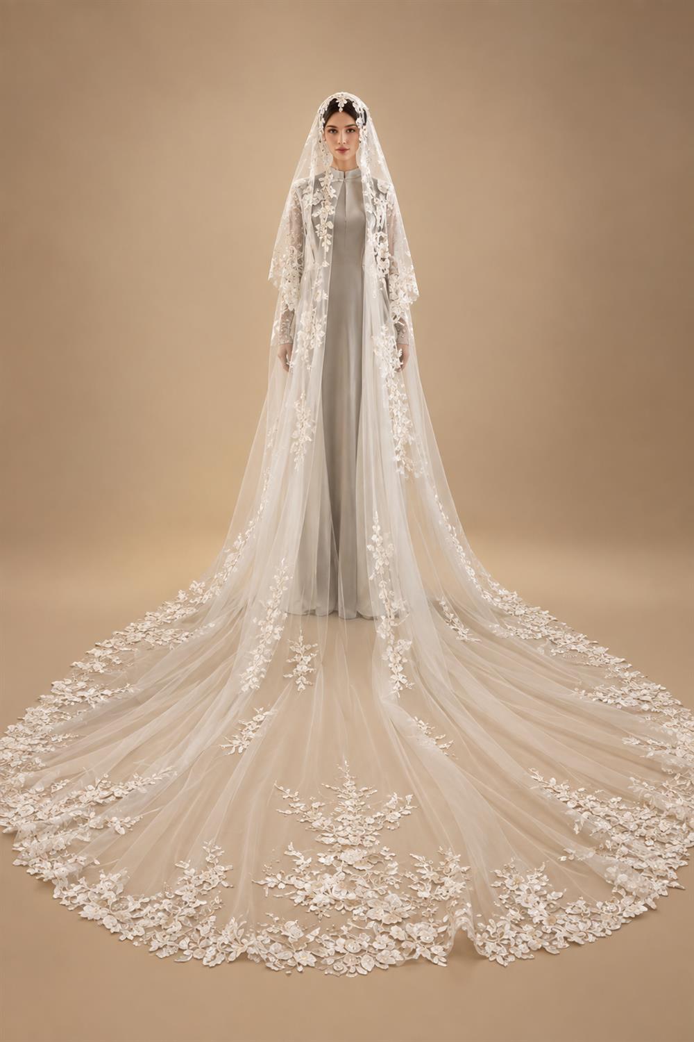 white ivory 3m 4m 5m One Layer Wedding Veil All Lace Appliqued Edge Bridal Veils Cathedral  Wedding Accessorie
