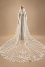 white ivory 3m 4m 5m One Layer Wedding Veil All Lace Appliqued Edge Bridal Veils Cathedral  Wedding Accessorie