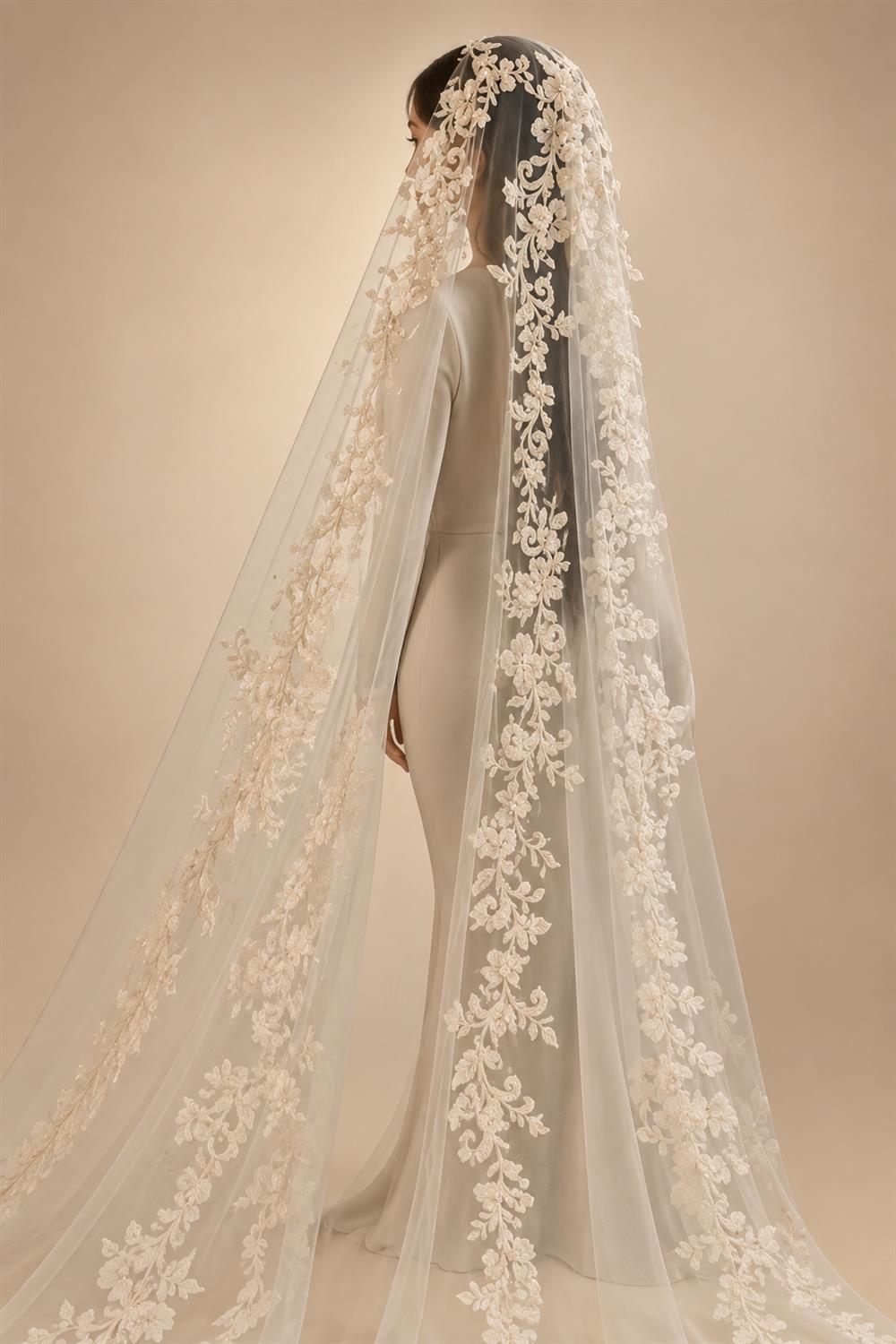 white ivory 3m 4m 5m One Layer Wedding Veil All Lace Appliqued Edge Bridal Veils Cathedral  Wedding Accessorie