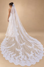 White Ivory Bridal Veil 3 m 4 m 5 m One Layer Wedding Veil With Comb Lace Bridal Veils Appliqued Cathedral Wedding Accessorie
