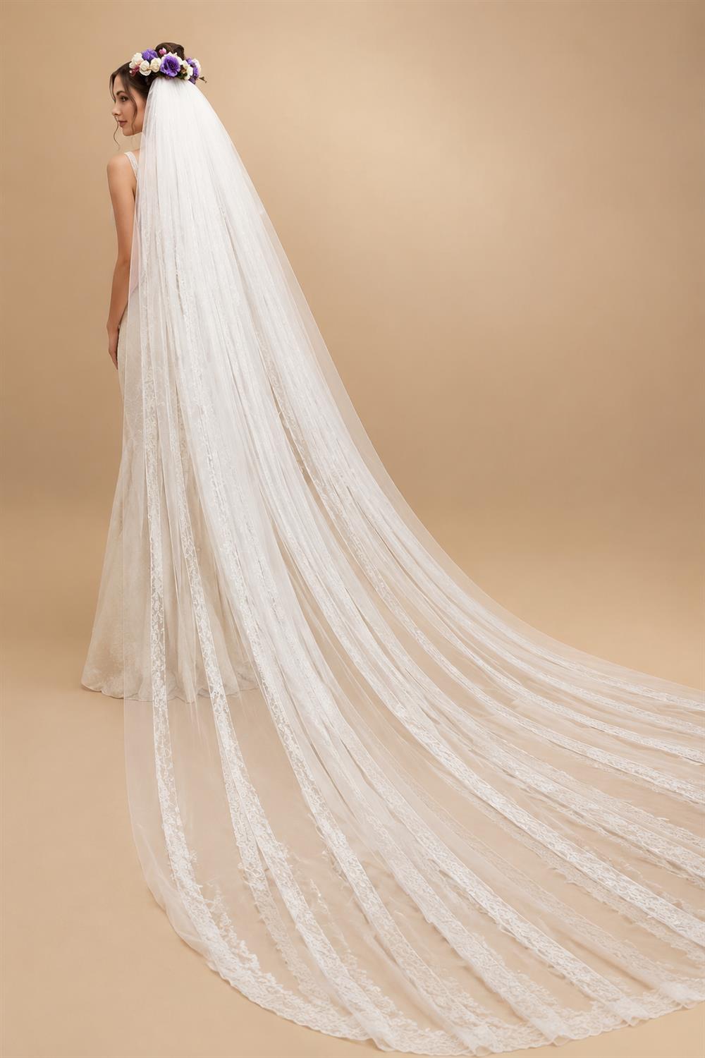Physical picture Elegant Wedding Veil 3 Meters Long Soft Bridal Veils With Comb White 1 layers Ivory  Color Bride