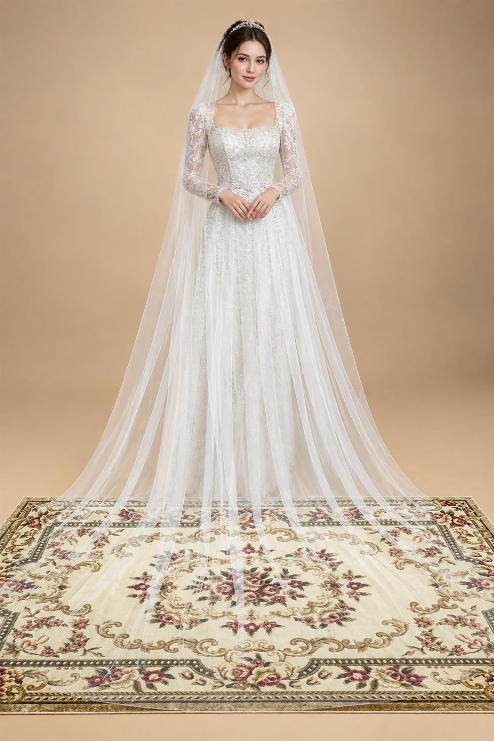 Physical picture Elegant Wedding Veil 3 Meters Long Soft Bridal Veils With Comb White 1 layers Ivory  Color Bride