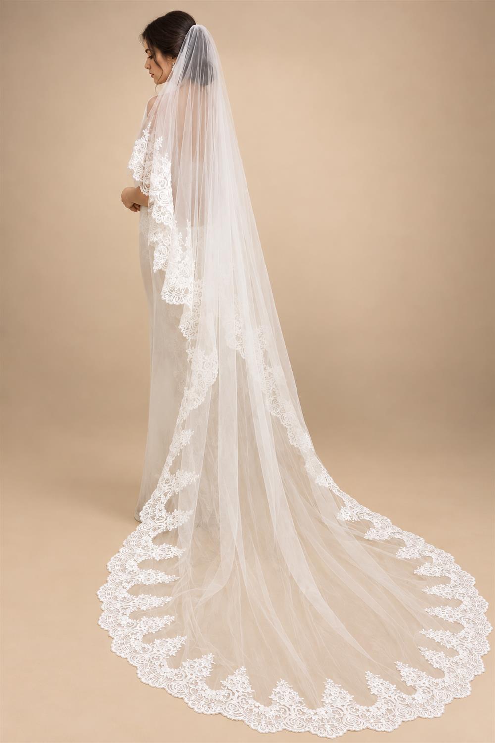 1 Layer Cathedral veil wedding veil women veil white ivory sequins lace veil bridal veil cover face veil with comb