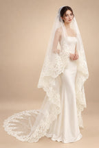 1 Layer Cathedral veil wedding veil women veil white ivory sequins lace veil bridal veil cover face veil with comb