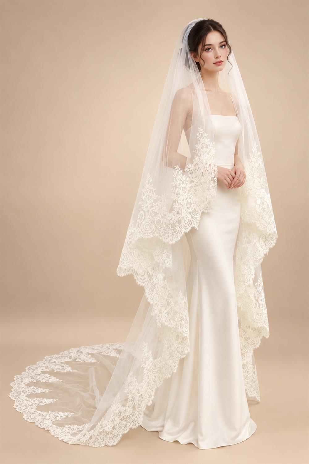 1 Layer Cathedral veil wedding veil women veil white ivory sequins lace veil bridal veil cover face veil with comb
