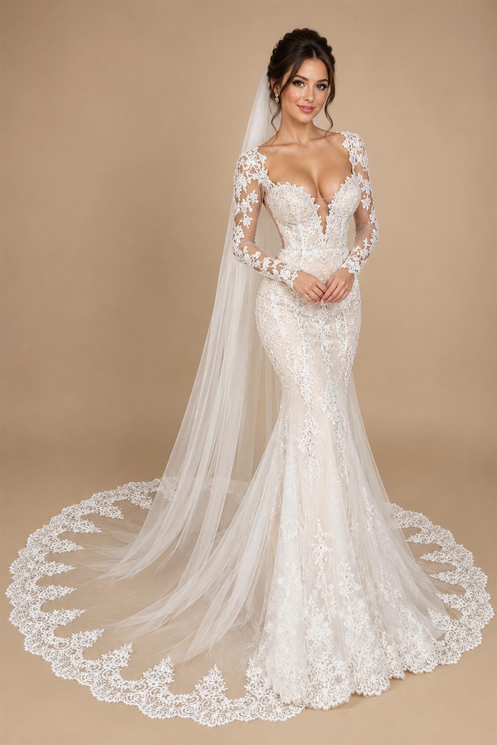 1 Layer Cathedral veil wedding veil women veil white ivory sequins lace veil bridal veil cover face veil with comb