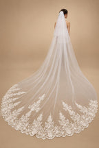 Customized Real Photos 2 T Long Lace Wedding Veil 4 Meters White Ivory Bridal Veil with Comb Blusher Bride Headpiece Accessories