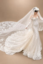 Long Wedding Veil Lace Appliques Cathedral Veil One-Layer Wedding Veils With Comb Customized