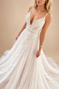 Custom Summer Boho A Line Wedding Dress With Lace V Neck
