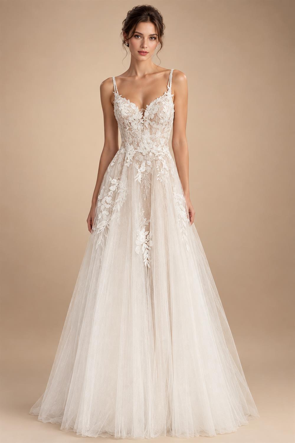 Custom Made Spaghetti Strap Lace Wedding Dress Bohemian Open Back Bridal Gown
