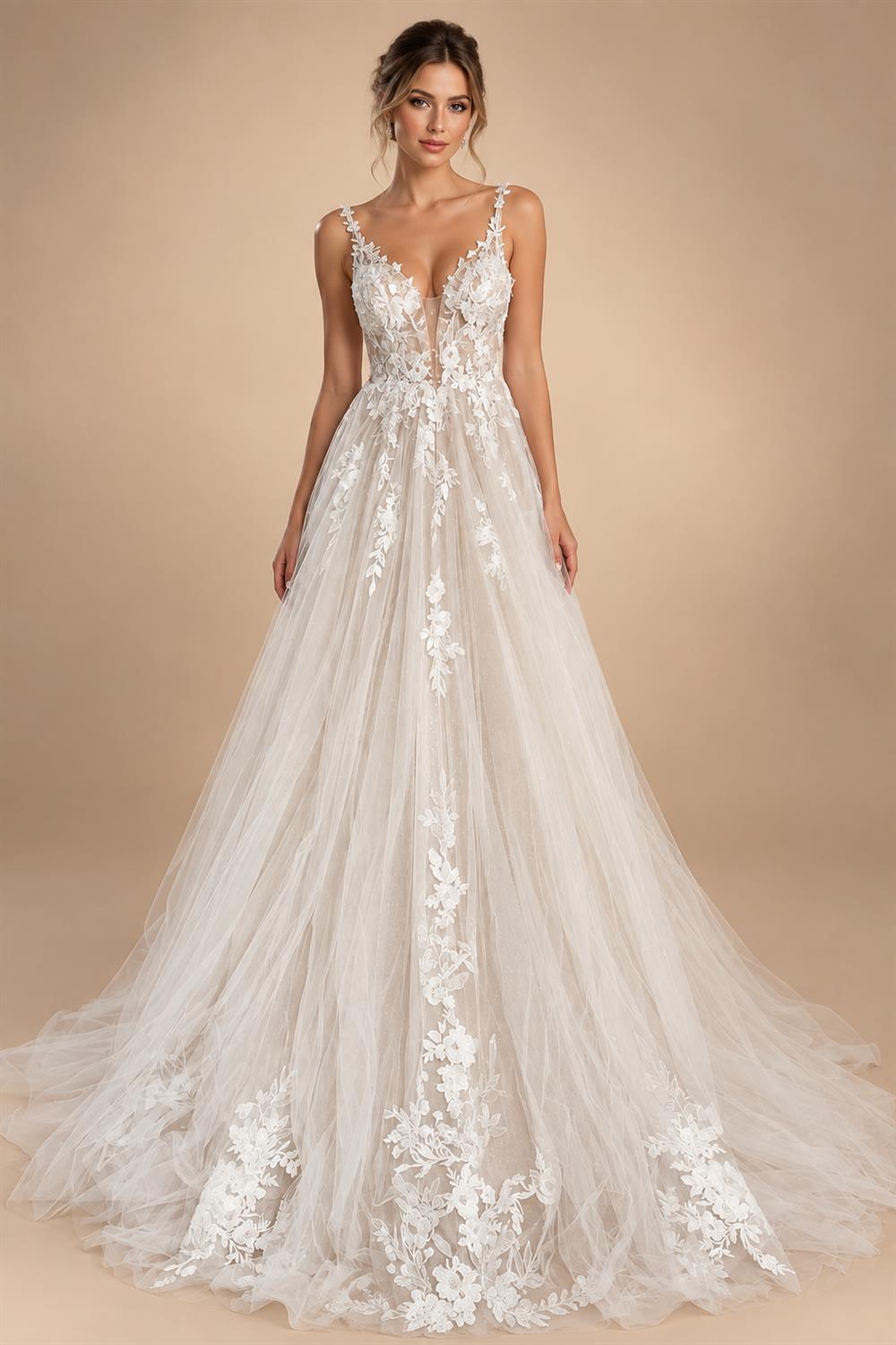 Custom Made Spaghetti Strap Lace Wedding Dress Bohemian Open Back Bridal Gown