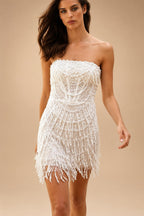 Custom Pearl Sequin Strapless Mini Dress For Prom And Evening Wear