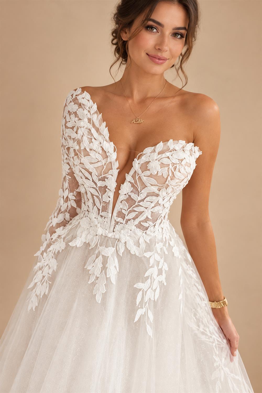 Custom Sweetheart A Line Wedding Dress With Glitter Lace Applique