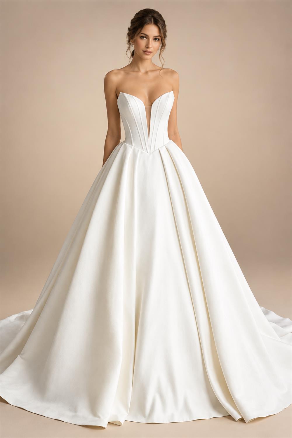 Customized Off Shoulder Crepe Satin A Line Floor Length Wedding Dress