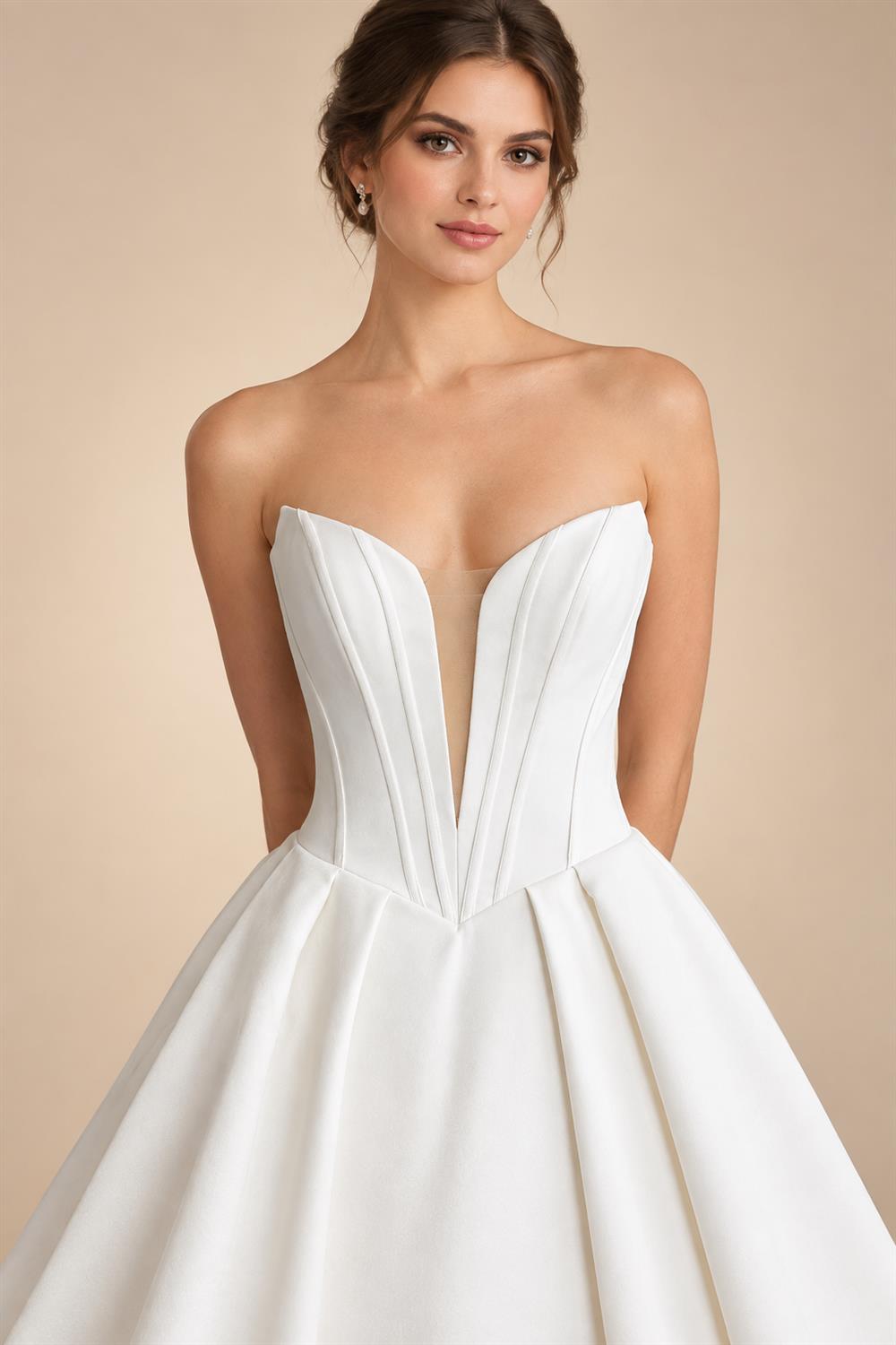 Customized Off Shoulder Crepe Satin A Line Floor Length Wedding Dress