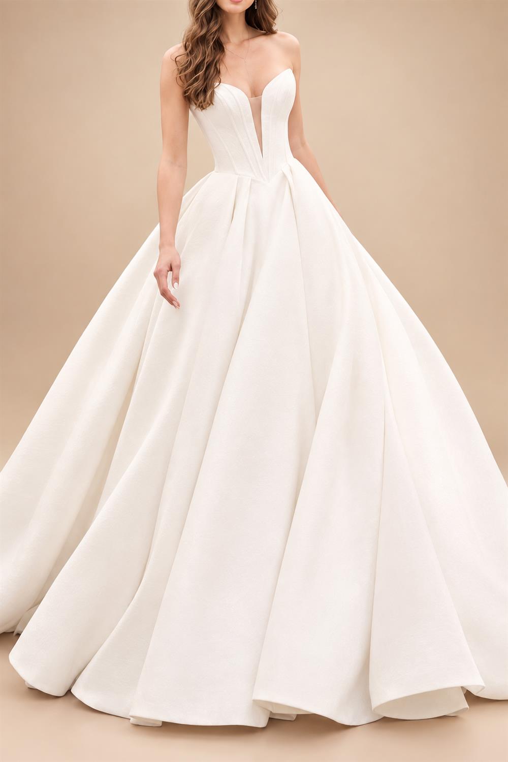Customized Off Shoulder Crepe Satin A Line Floor Length Wedding Dress