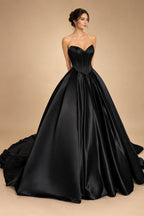 Customized Off Shoulder Crepe Satin A Line Floor Length Wedding Dress