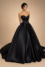 Customized Off Shoulder Crepe Satin A Line Floor Length Wedding Dress