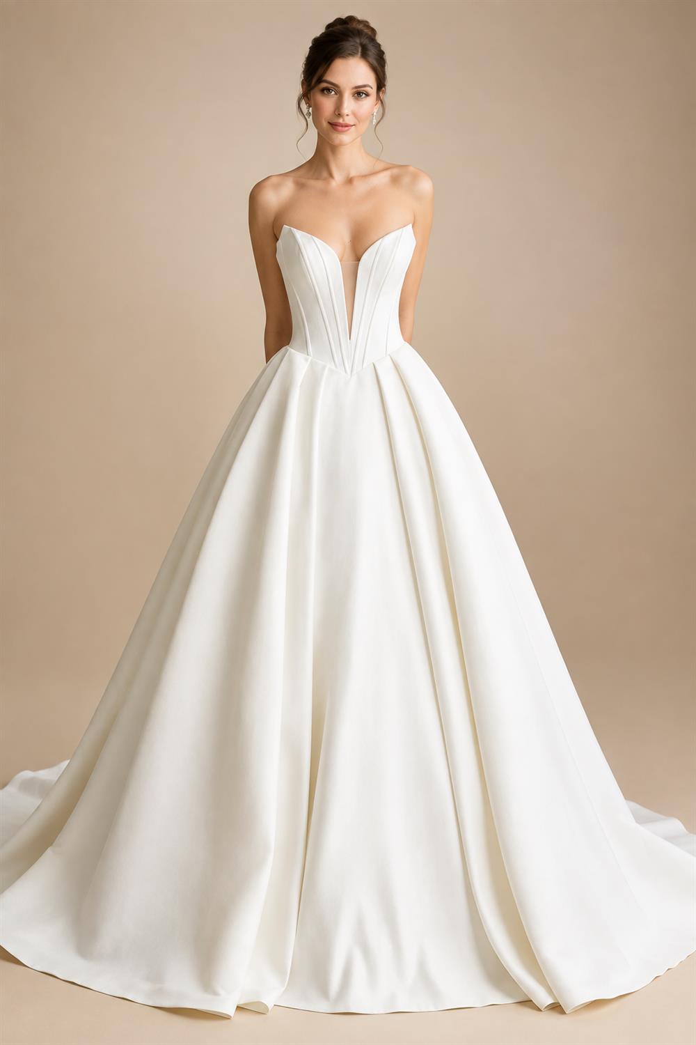 Customized Off Shoulder Crepe Satin A Line Floor Length Wedding Dress