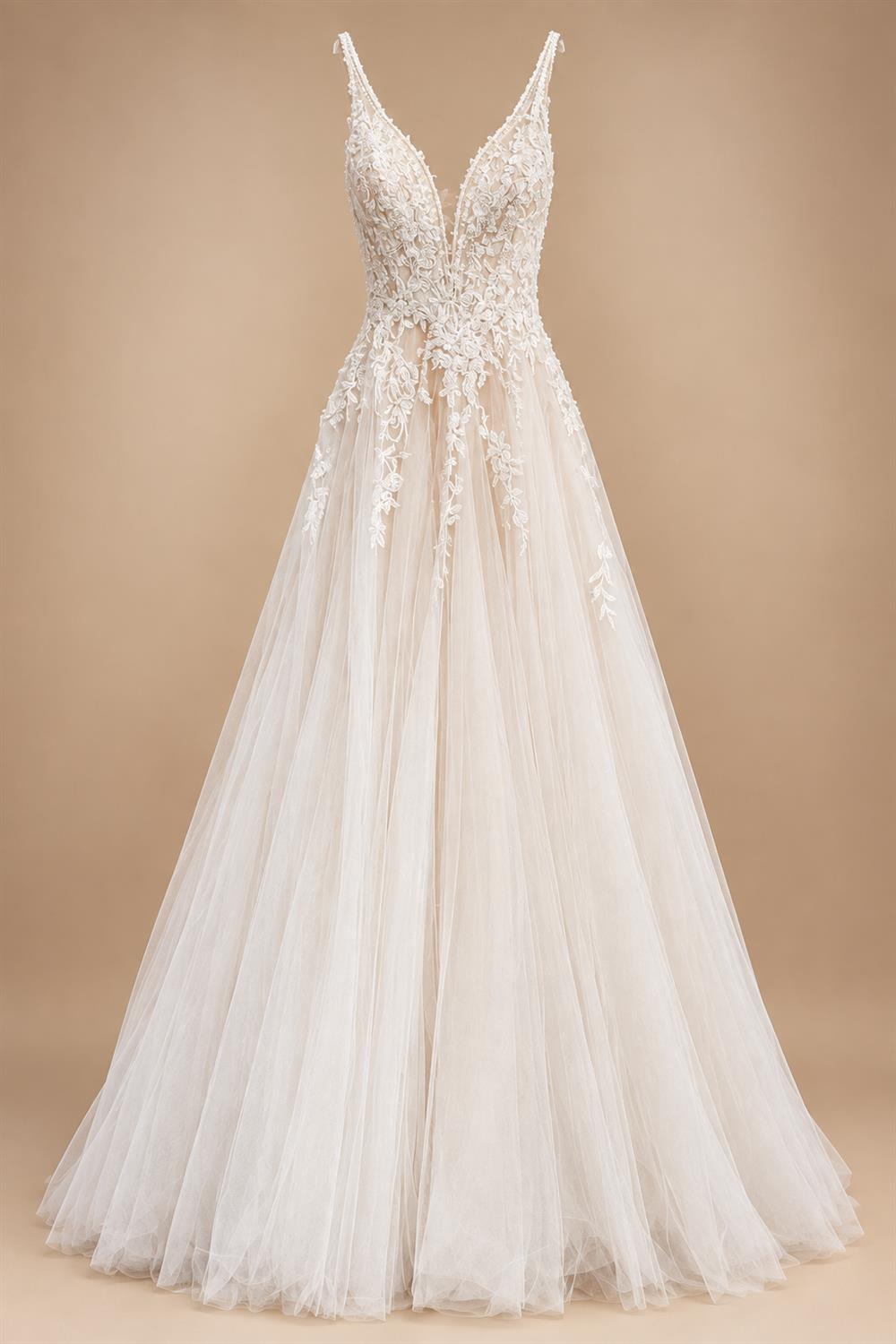 Boho A Line Tulle Sexy Beach Wedding Dress Illusion Appliques Open Back Gown