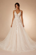 Boho A Line Tulle Sexy Beach Wedding Dress Illusion Appliques Open Back Gown