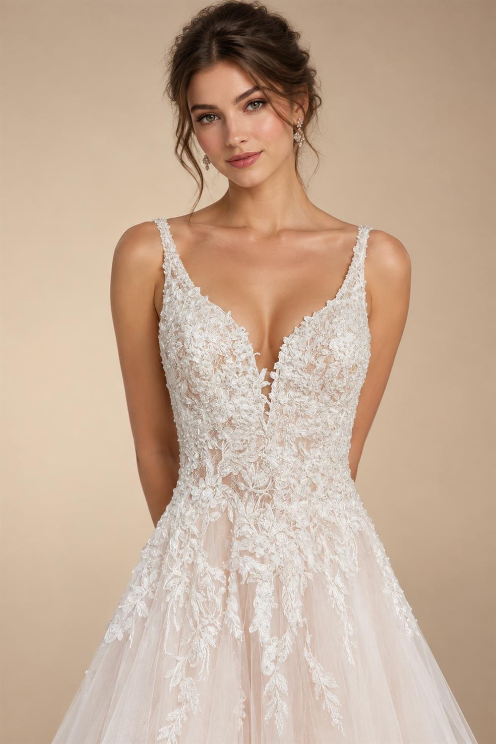 Boho A Line Tulle Sexy Beach Wedding Dress Illusion Appliques Open Back Gown