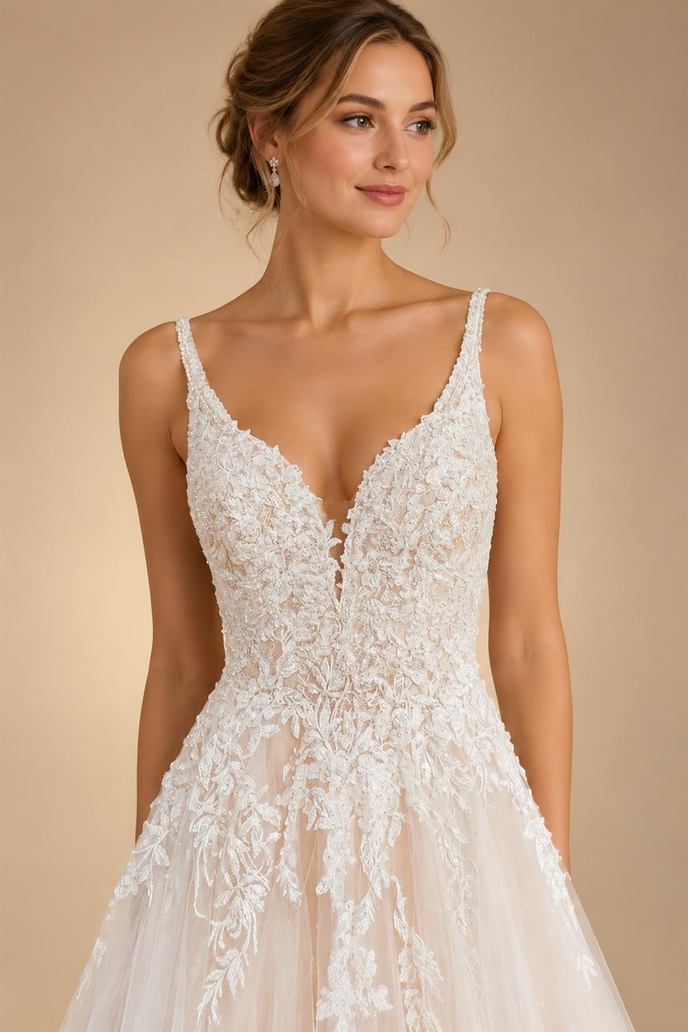Boho A Line Tulle Sexy Beach Wedding Dress Illusion Appliques Open Back Gown