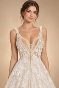 Boho A Line Tulle Sexy Beach Wedding Dress Illusion Appliques Open Back Gown