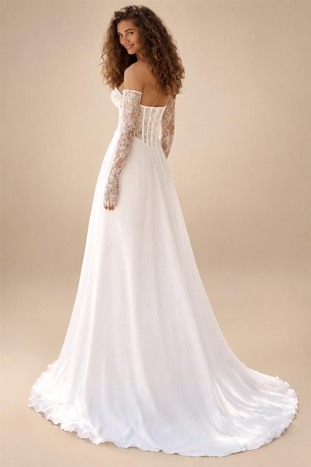 Custom Chiffon Sweetheart Wedding Dress Long Sleeves Illusion Lace Bridal Gown