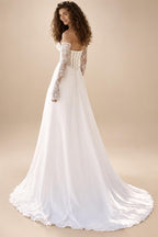 Custom Chiffon Sweetheart Wedding Dress Long Sleeves Illusion Lace Bridal Gown
