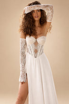 Custom Chiffon Sweetheart Wedding Dress Long Sleeves Illusion Lace Bridal Gown