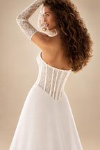Custom Chiffon Sweetheart Wedding Dress Long Sleeves Illusion Lace Bridal Gown