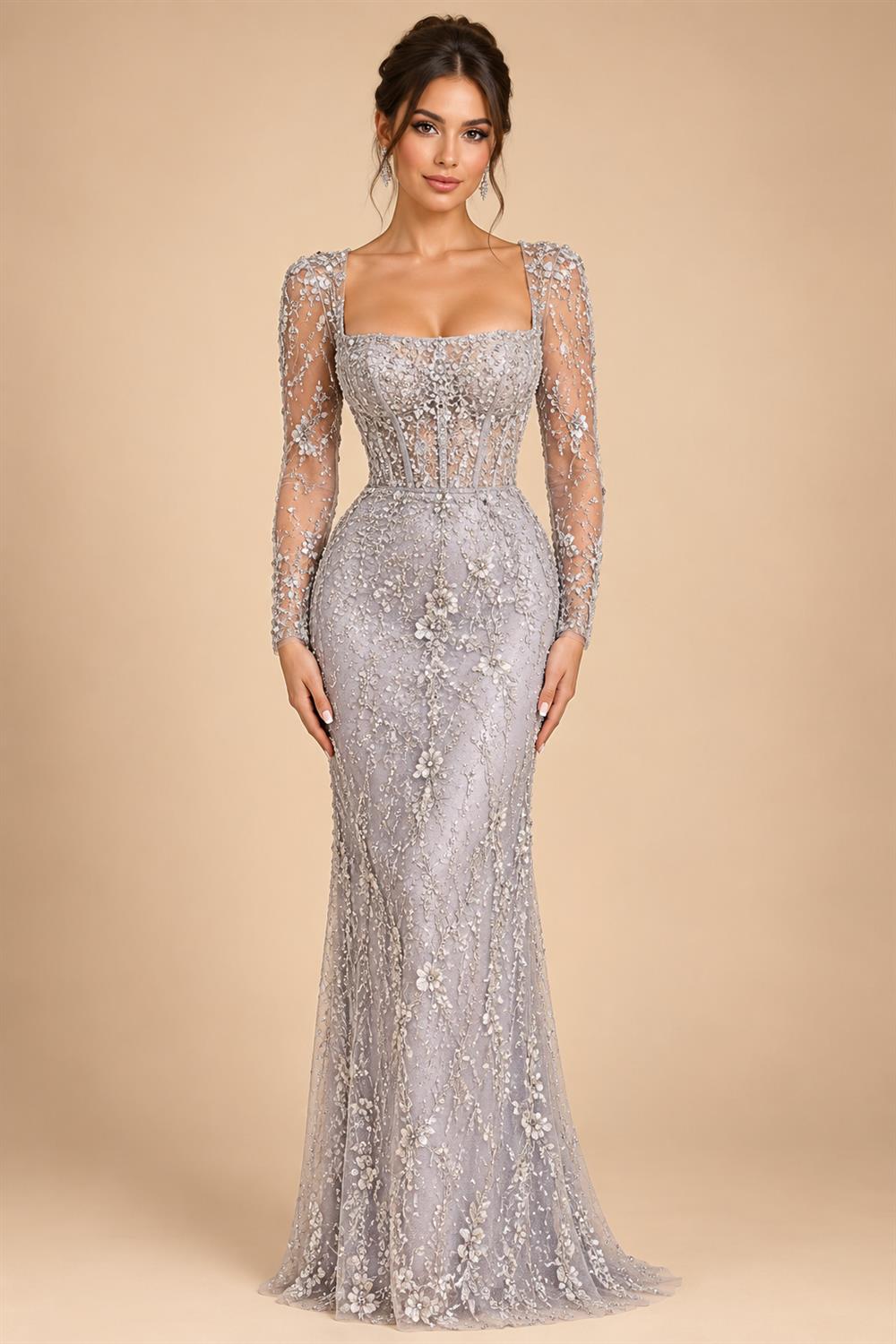 Custom Chiffon Sweetheart Wedding Dress Long Sleeves Illusion Lace Bridal Gown