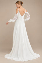 Custom Illusion Off White Bridal Gown Off Shoulder Long Sleeve Wedding Dress
