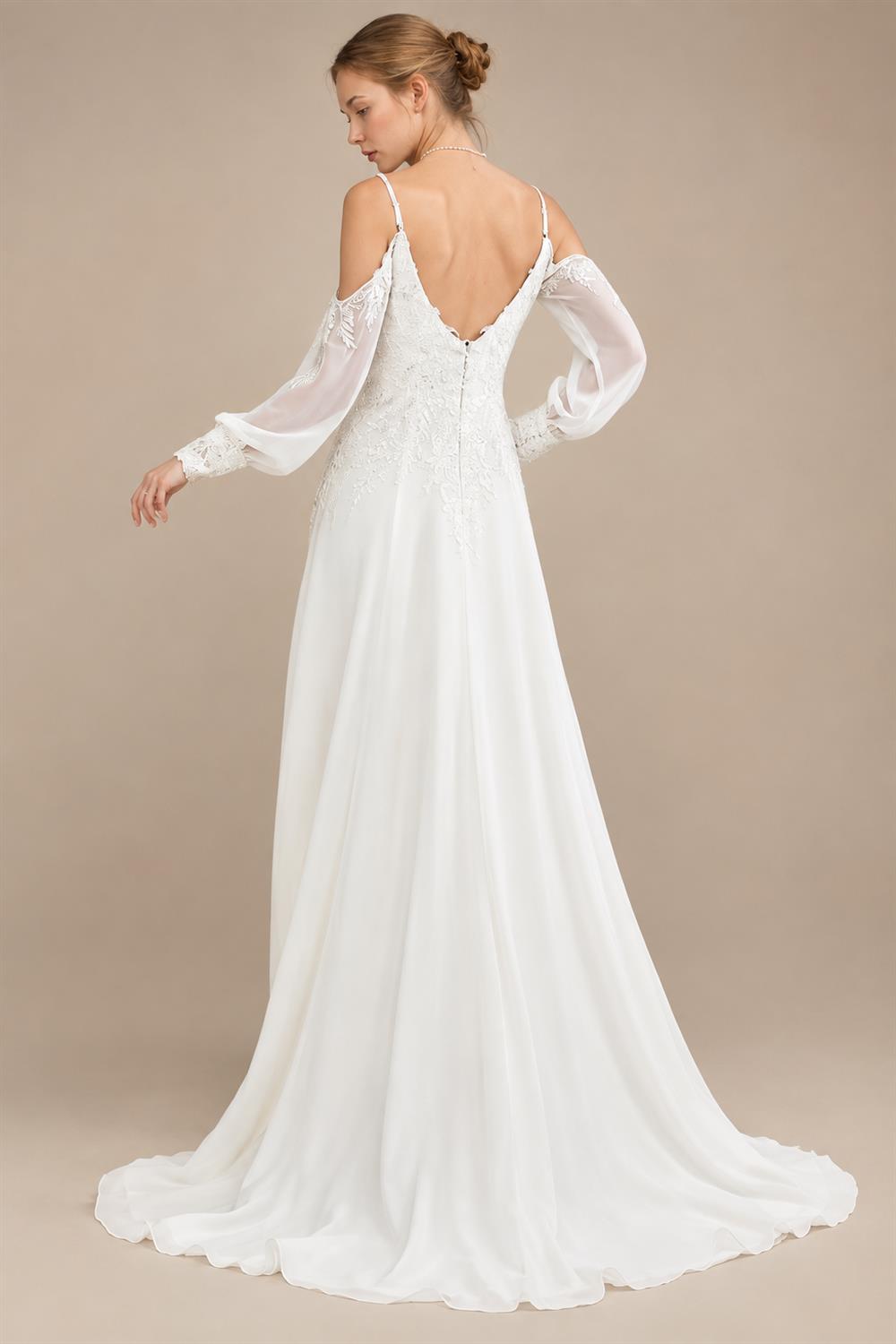 Custom Illusion Off White Bridal Gown Off Shoulder Long Sleeve Wedding Dress