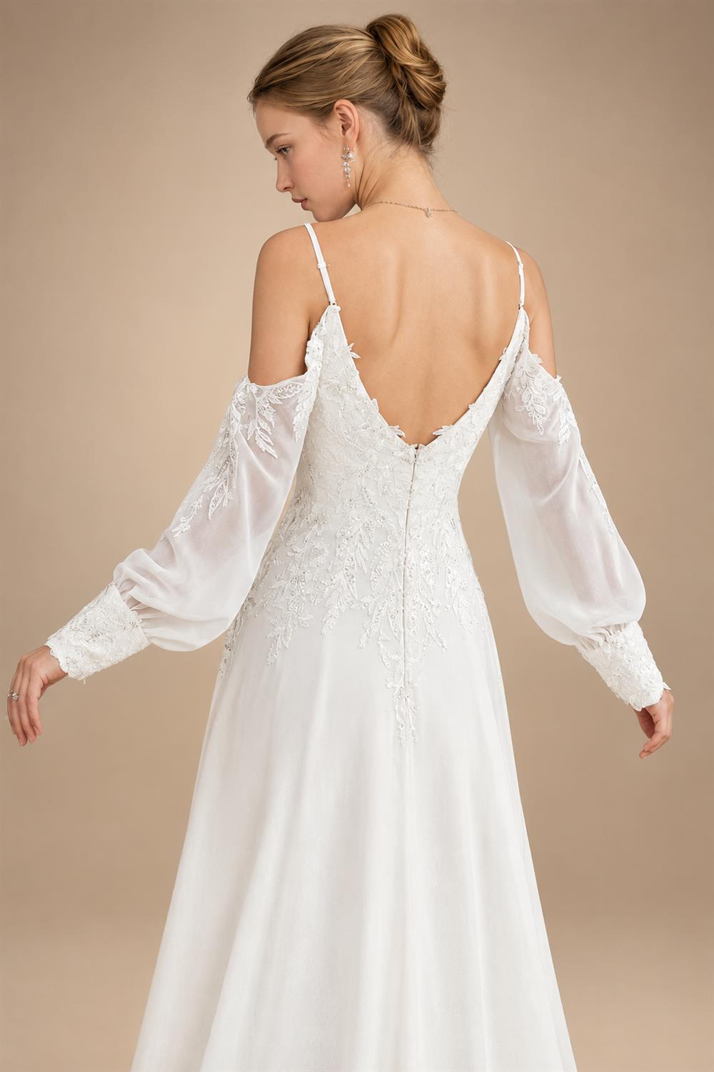 Custom Illusion Off White Bridal Gown Off Shoulder Long Sleeve Wedding Dress