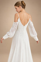 Custom Illusion Off White Bridal Gown Off Shoulder Long Sleeve Wedding Dress