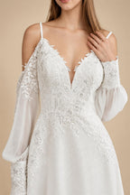 Custom Illusion Off White Bridal Gown Off Shoulder Long Sleeve Wedding Dress