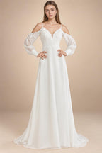 Custom Illusion Off White Bridal Gown Off Shoulder Long Sleeve Wedding Dress