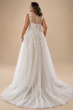 Custom Plus Size A Line Wedding Dress V Neck Tulle Appliques Bridal