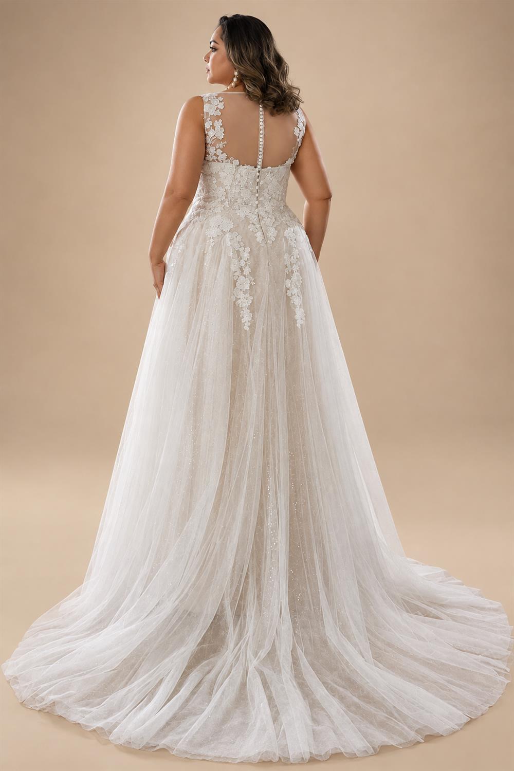 Custom Plus Size A Line Wedding Dress V Neck Tulle Appliques Bridal