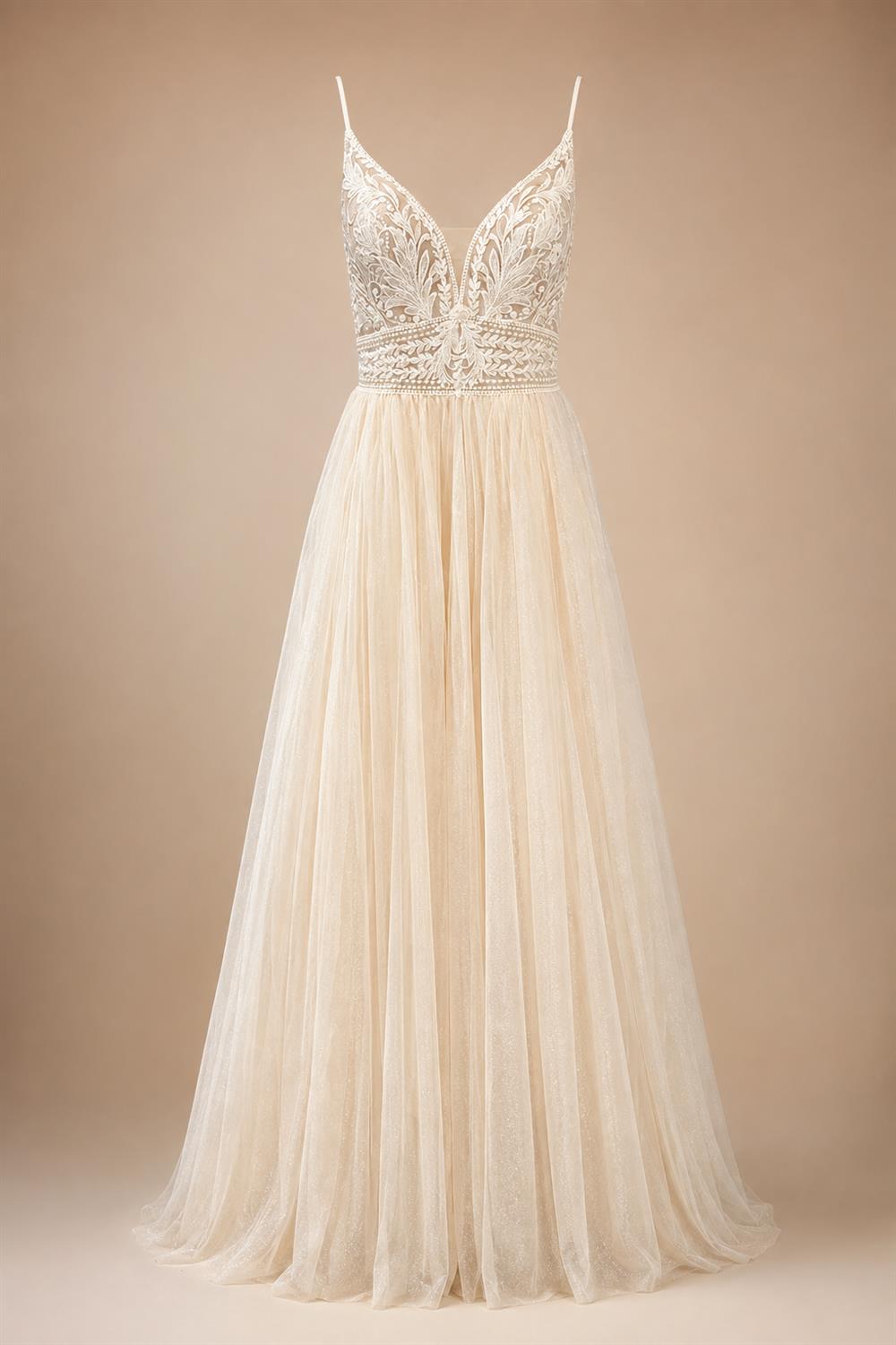 Custom Champagne Boho Wedding Dress For Women Spaghetti Strap Bridal Gown