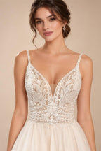 Custom Champagne Boho Wedding Dress For Women Spaghetti Strap Bridal Gown