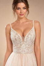 Custom Champagne Boho Wedding Dress For Women Spaghetti Strap Bridal Gown
