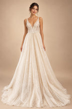 Custom Champagne Boho Wedding Dress For Women Spaghetti Strap Bridal Gown