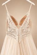Custom Champagne Boho Wedding Dress For Women Spaghetti Strap Bridal Gown