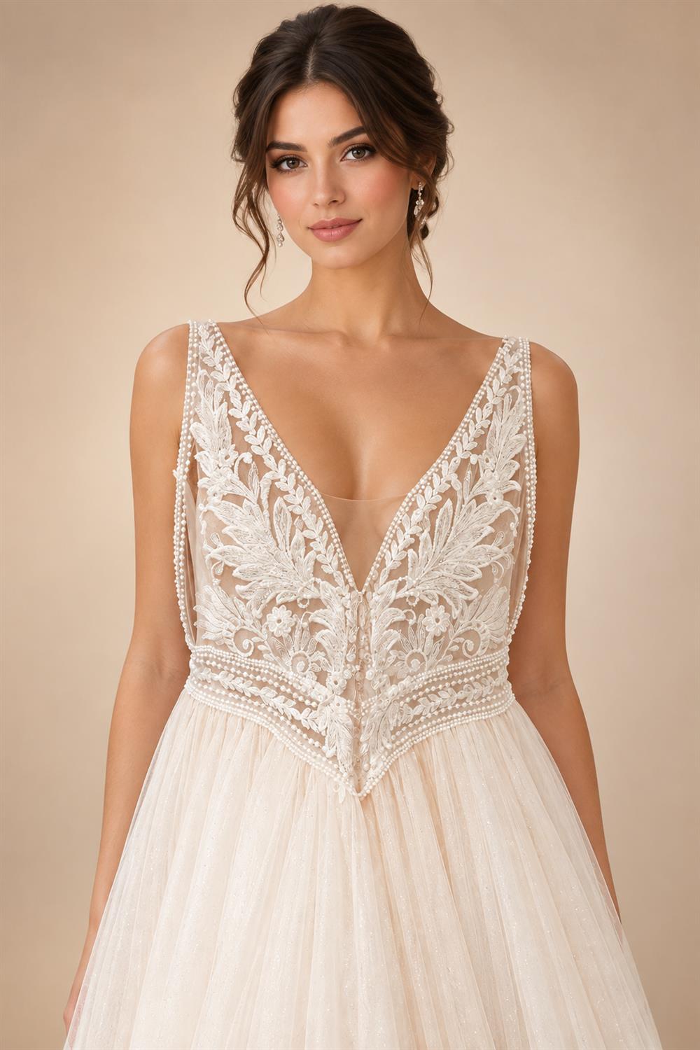 Custom Champagne Boho Wedding Dress For Women Spaghetti Strap Bridal Gown