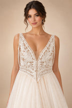 Custom Champagne Boho Wedding Dress For Women Spaghetti Strap Bridal Gown