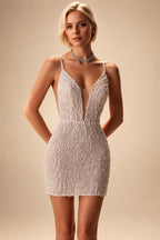 Custom Short V Neck Beaded Wedding Dress Above Knee Bridal Gown