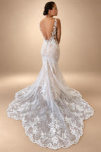 Off White Wedding Dress Lace Appliques V Neck Boho Mermaid Custom Made
